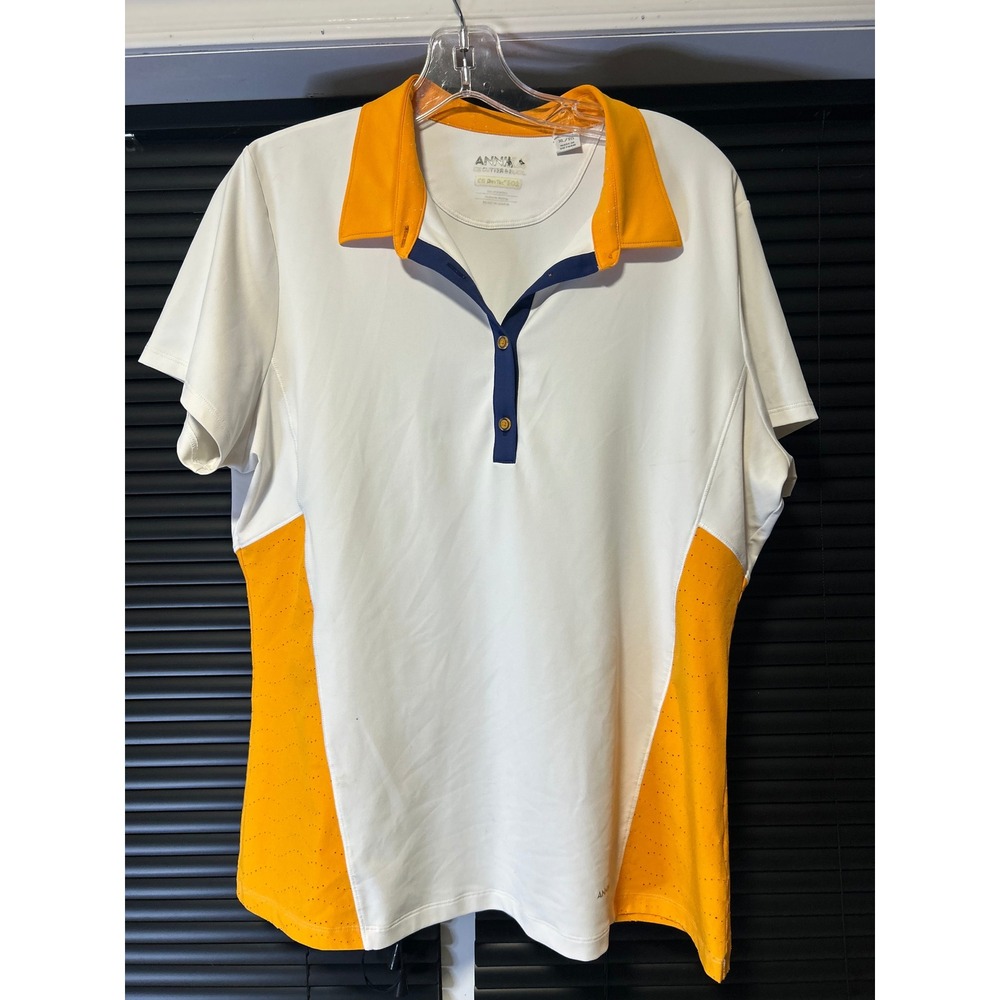 Annika Cutter & Buck Polo Shirt Womens XL White Orange CB DryTec Golf Athletic